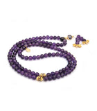 Amethyst Mala with Longevity Symbol For Protection, Peace & Harmony (8MM Beads) + Free Chant A Mantra Booklet