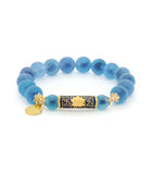 Sugar Heart Blue Agate with Lotus Mantra Charm Bracelet