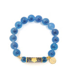 Sugar Heart Blue Agate with Lotus Mantra Charm Bracelet