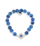 Sugar Heart Blue Agate with 4 Leaf Clover Charm Bracelet