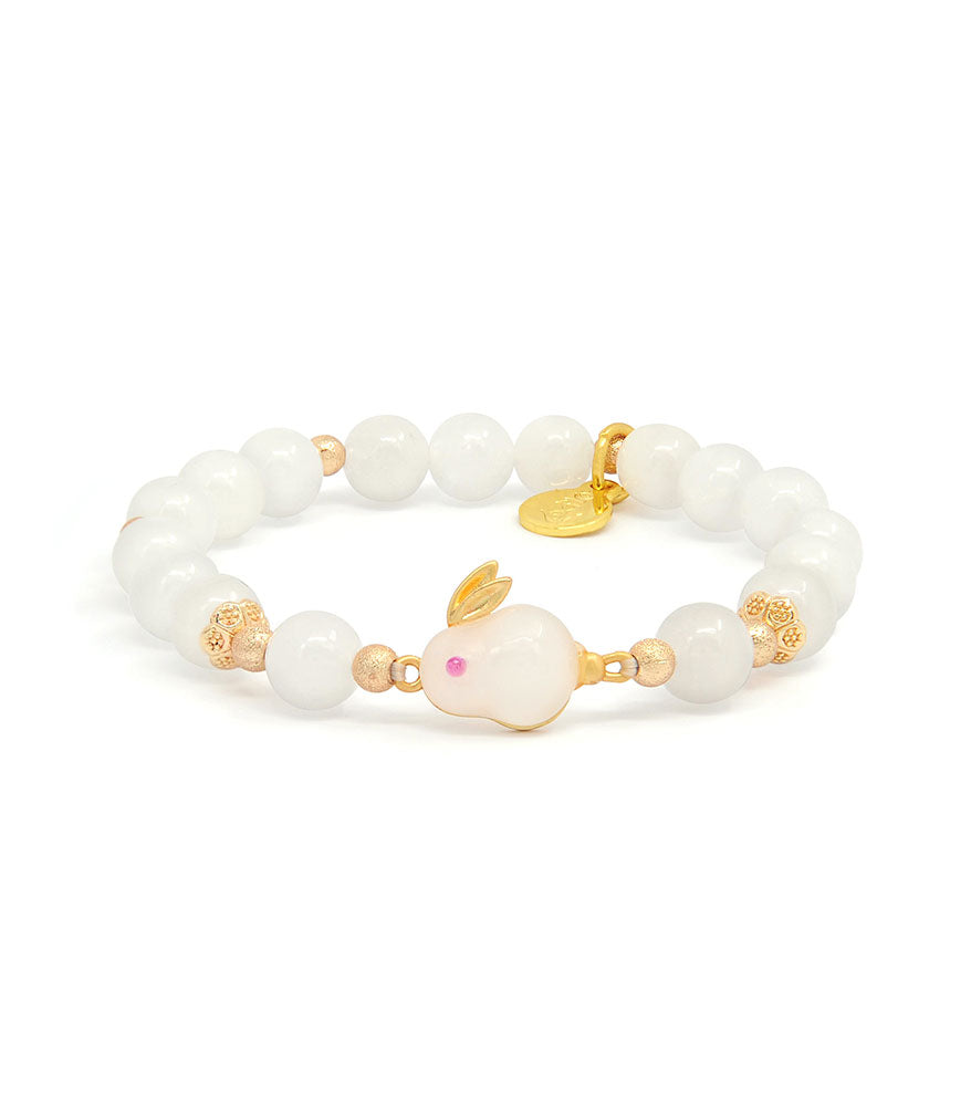 White Agate with Jade Rabbit Charm Bracelet – FSMegamall.com