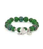 Sky Leopard Charm Bracelet with Emerald Green Gold Sand Lampwork Glass Beads