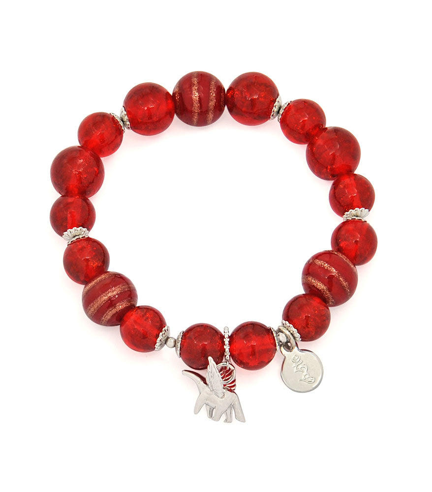 Sky Anteater Charm Bracelet with Red Gold Sand Lampwork Glass Beads