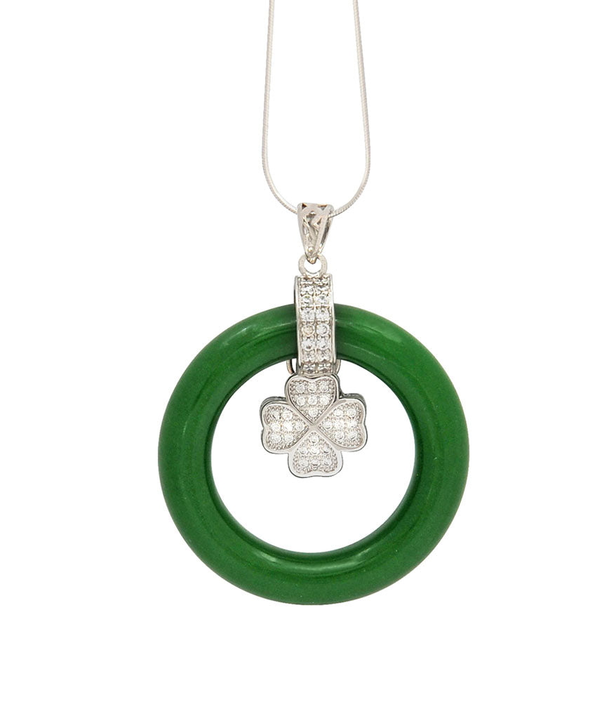 Green Agate with Four Leaf Clover Pendant