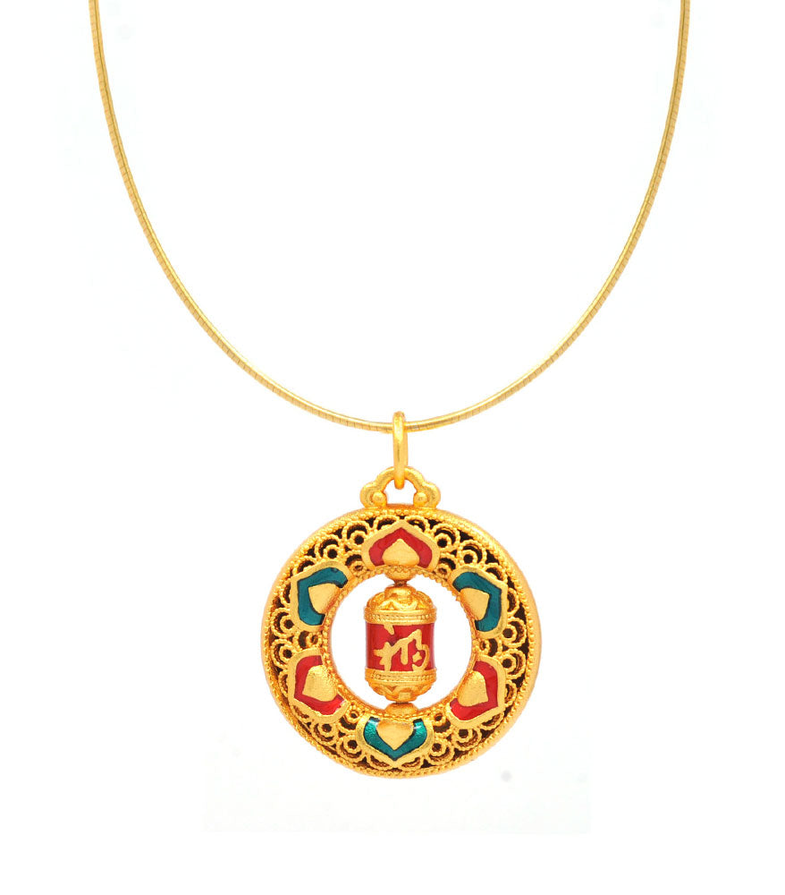 Mantra Wheel Pendant With Gold Plated Silver Chain