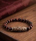 15 Eyed Dzi Bead with 8mm Red Tiger Eye