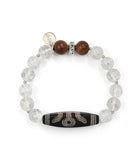 Silver Inlay “Gui Ren” Dzi Bracelet with Agarwood and Snow Crystal