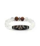 Silver Inlay “Gui Ren” Dzi Bracelet with Agarwood and Snow Crystal
