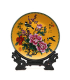 Spring Birds with Peach Blossoms and Peonies Ornamental Plate (富贵玉堂)