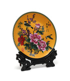 Spring Birds with Peach Blossoms and Peonies Ornamental Plate (富贵玉堂)