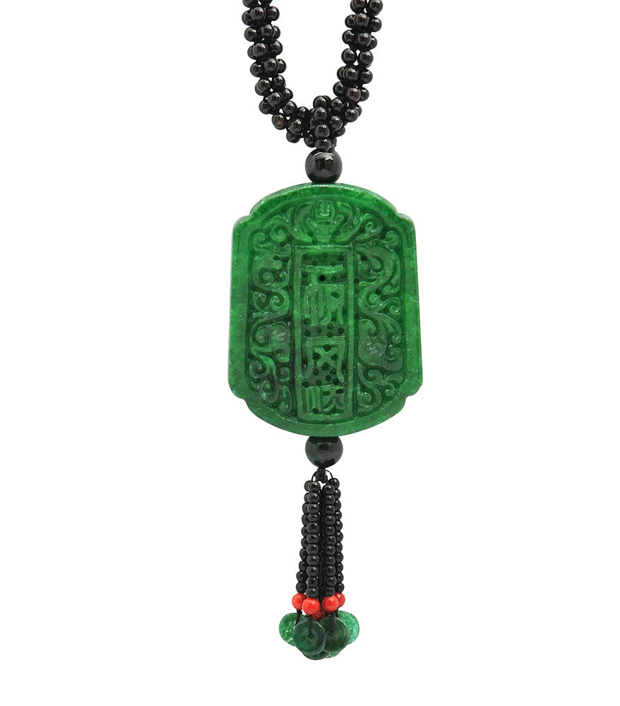 Jade Pendant with "Fuk", Pi Yao, Ruyi and Coins Auspicous Symbol (J13)