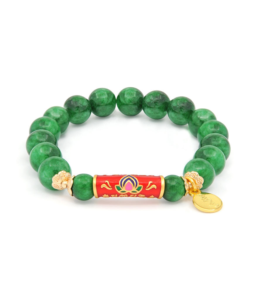 Jade with Lotus Mantra Charm Bracelet