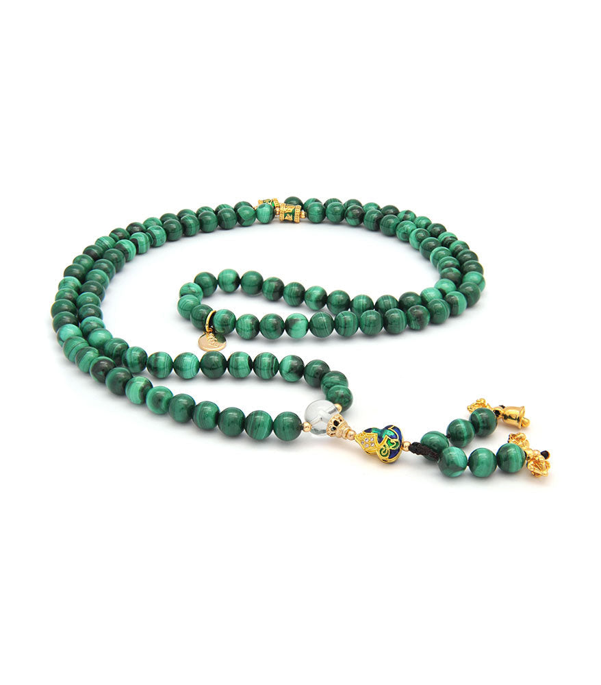 Malachite Mala with Wu Lou For Health & Longevity Of Success (8MM Beads) + Free Chant A Mantra Booklet