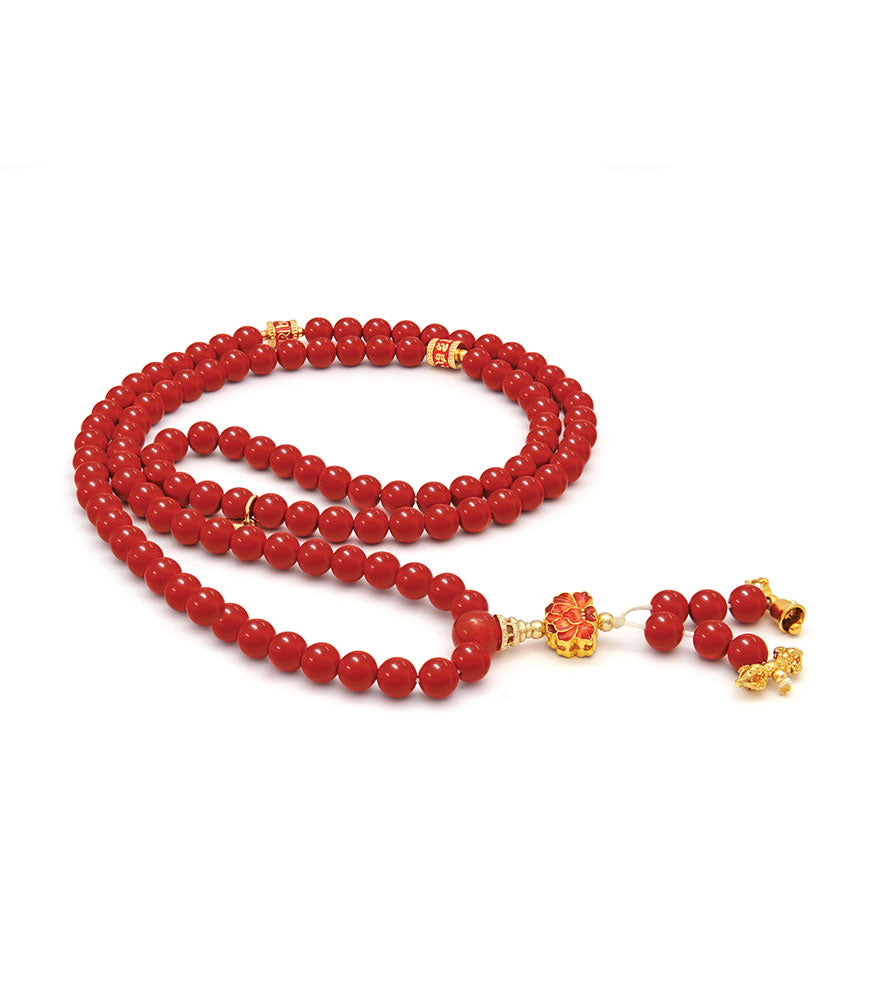 Red Agate Mala with Lotus Charm (8MM) + Free Chant A Mantra Booklet