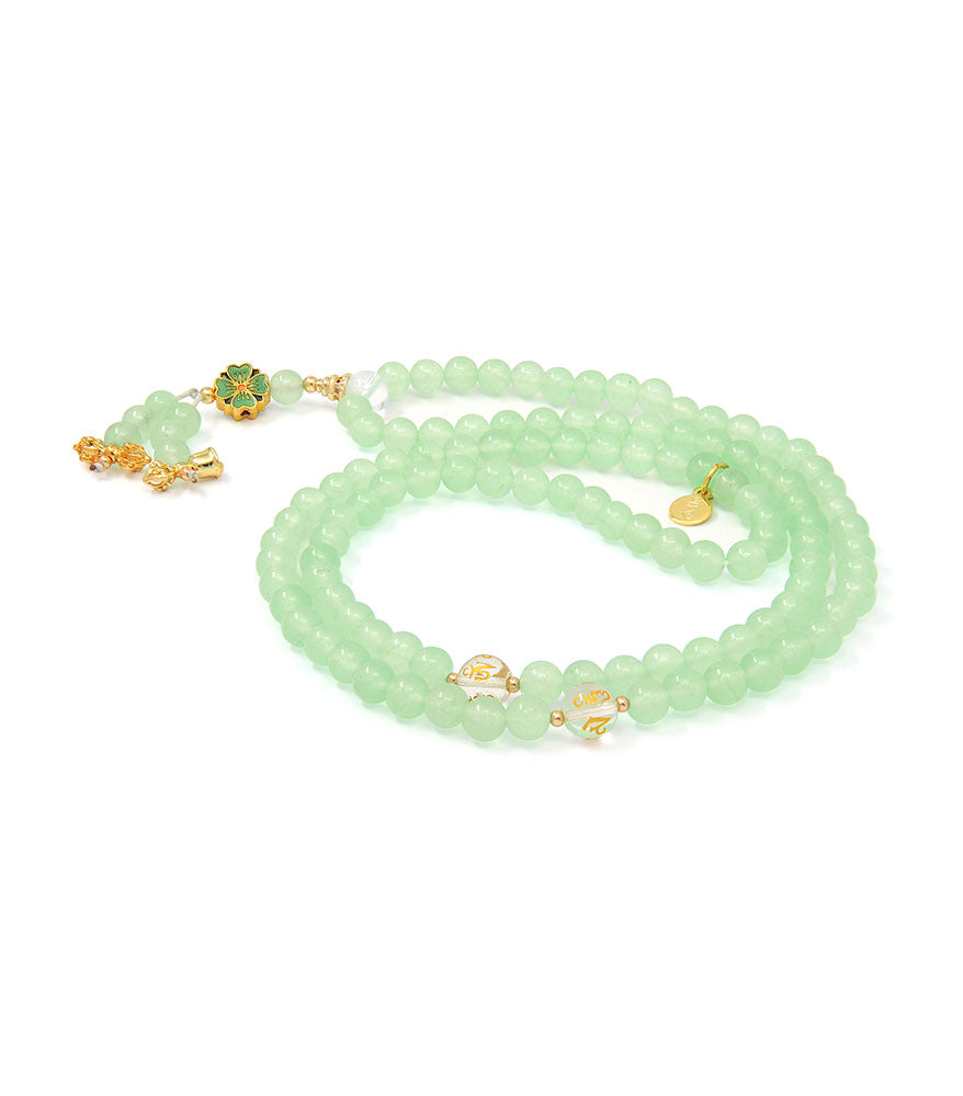 Mint Green Chalcedony Mala (8MM Beads) + Free Chant A Mantra Booklet