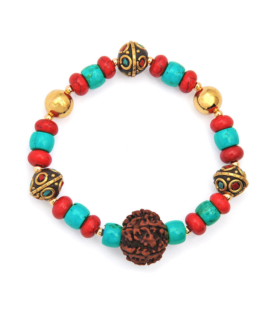 Turquoise Rudraksha Charm Bracelet