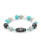 Hotu, Tiger Tooth Dzi with White Shell & Turquoise for Business