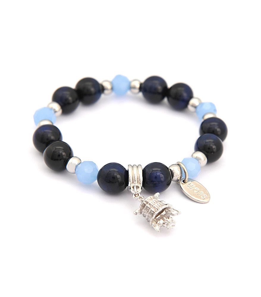Blue Tiger Eyes Bracelet with Victory Banner Charm