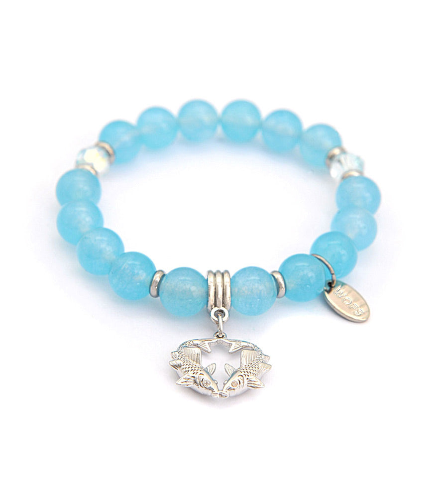 Blue Agate with Double Fish Charm Bracelet