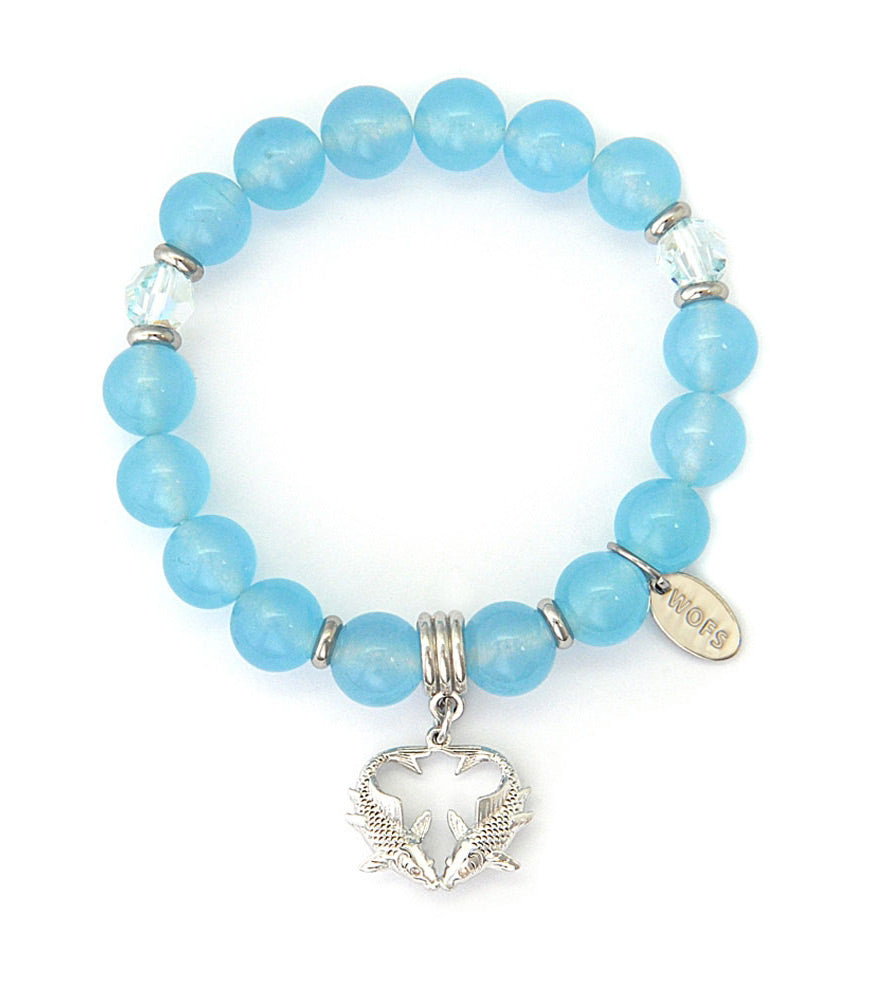 Blue Agate with Double Fish Charm Bracelet