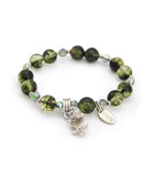 Olive Green Quartz Crystal Beads with Parasol Charm