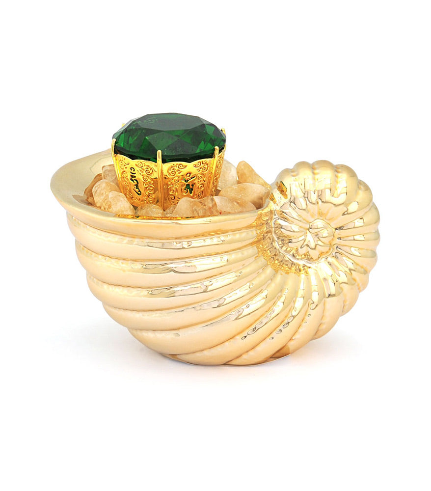 Golden Conch with Green Wish Jewel & Citrine Gemstones