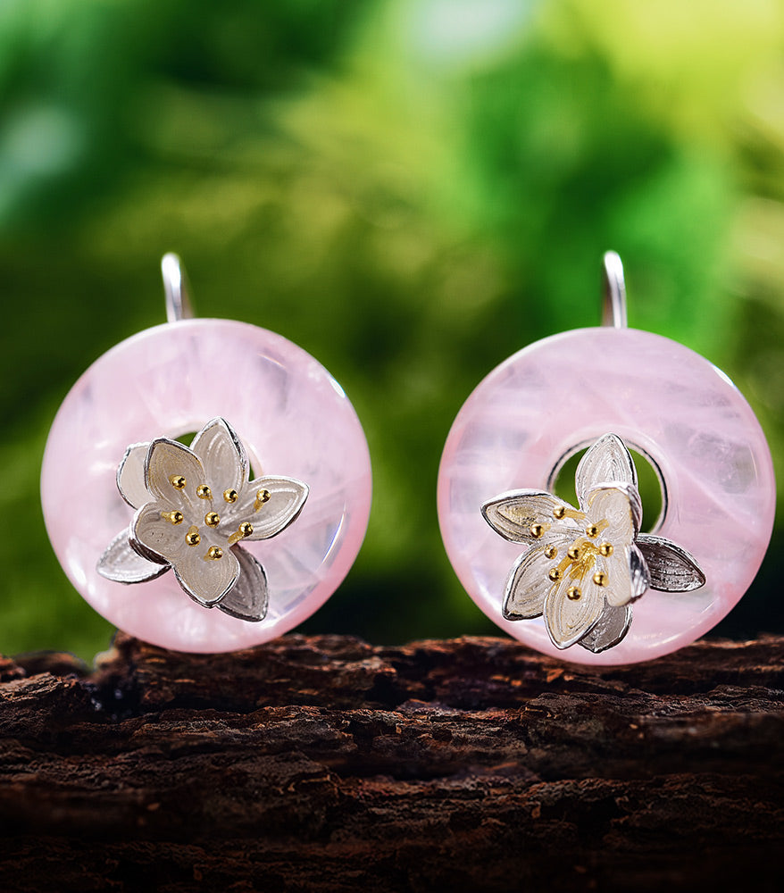 Lotus Flower Rose Quartz Earrings