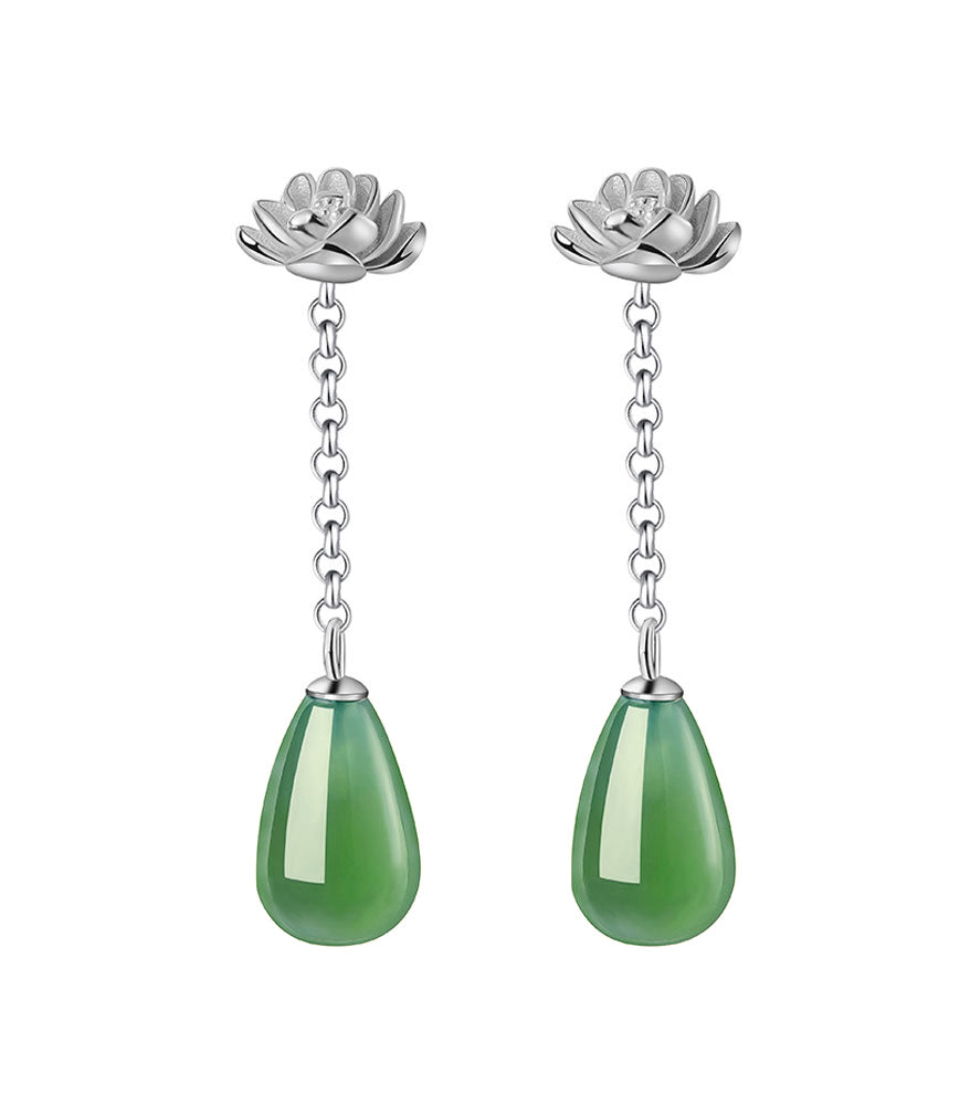 Water Drop with Lotus Flower Earrings