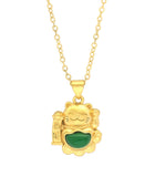Wealth Cat Pendant with Chain (Green)
