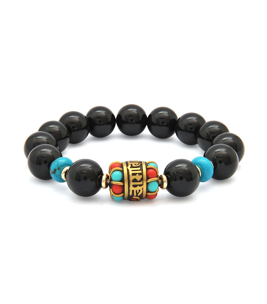 Black Onyx with Omani Mantra Charm Bracelet