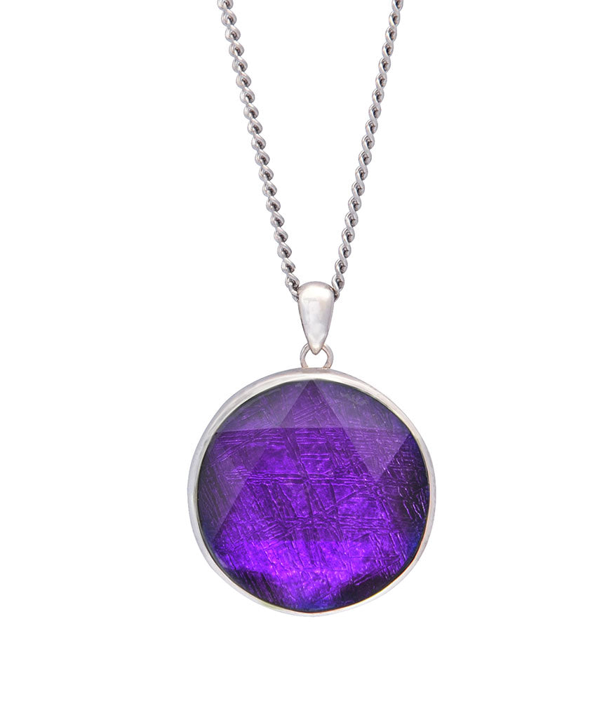 Purple Meteorite Disc Pendant with Necklace (20mm)