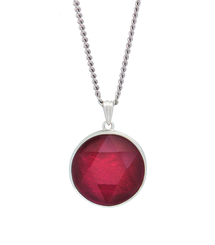 Fuchsia Meteorite Disc Pendant with Necklace (20mm)