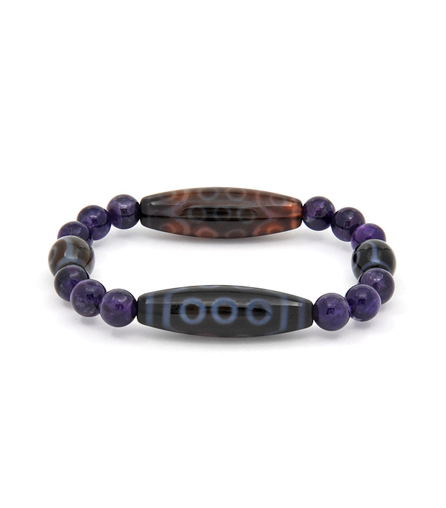 10 Eye & 22 Eye Dzi Strung with Amethyst for Marriage and Career Fulfillment