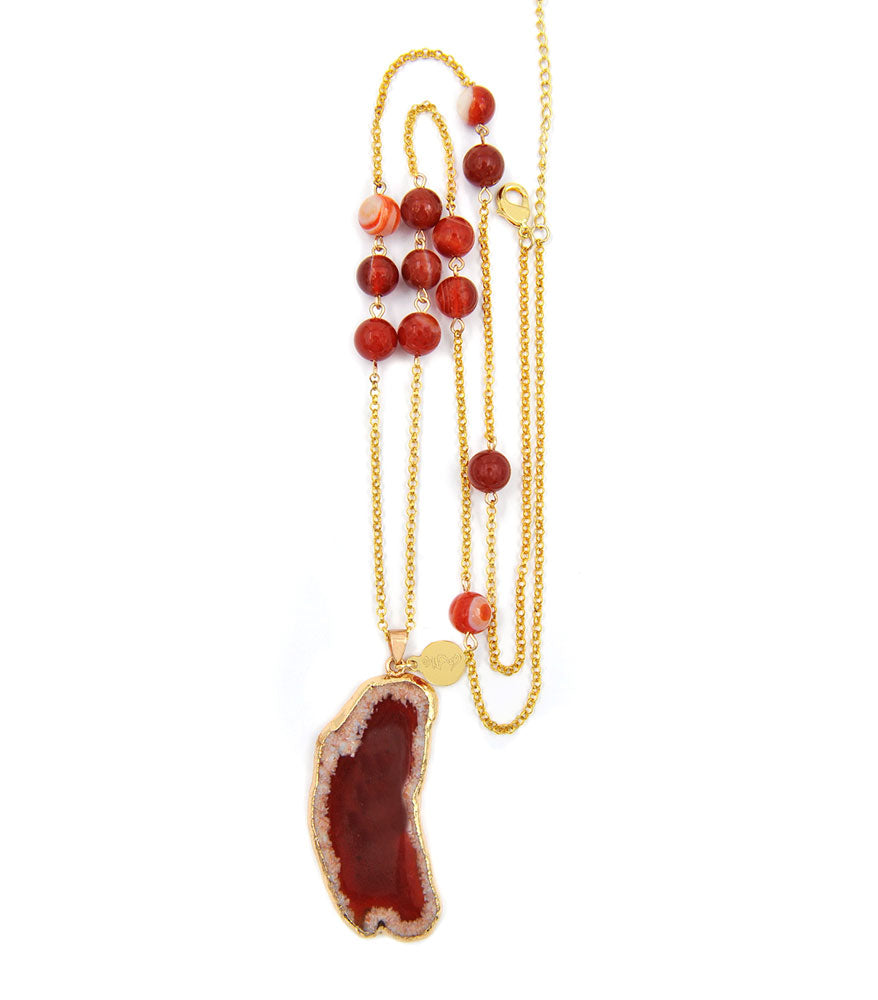 Brown Agate Slice Necklace for Career & Business Success