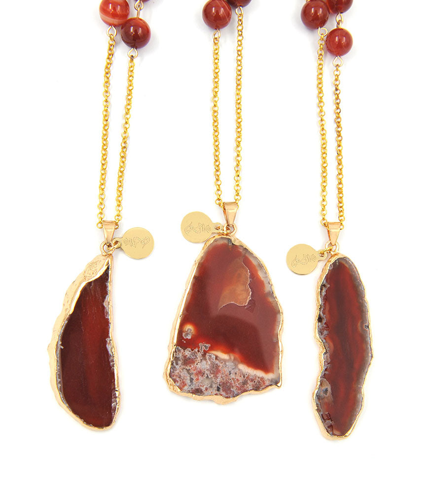 Brown Agate Slice Necklace for Career & Business Success
