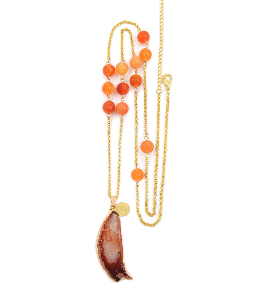Orange Agate Slice Necklace for Attracting Love & Companionship