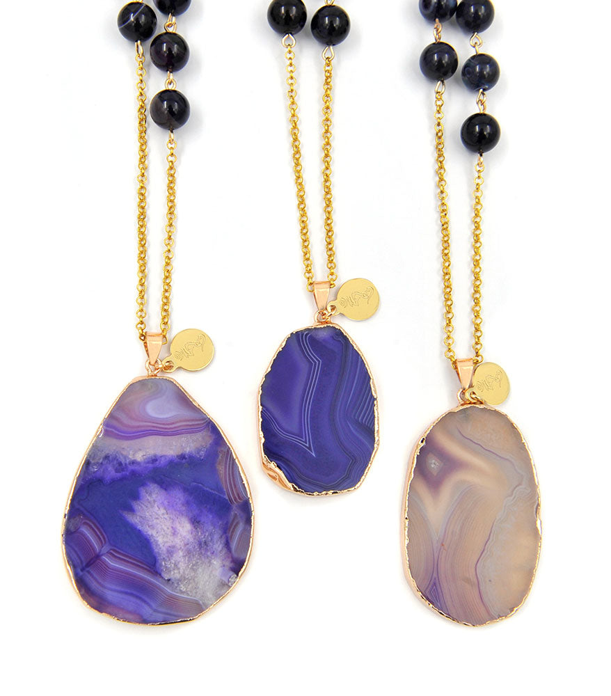 Purple Agate Slice Necklace for Successful New Beginnings