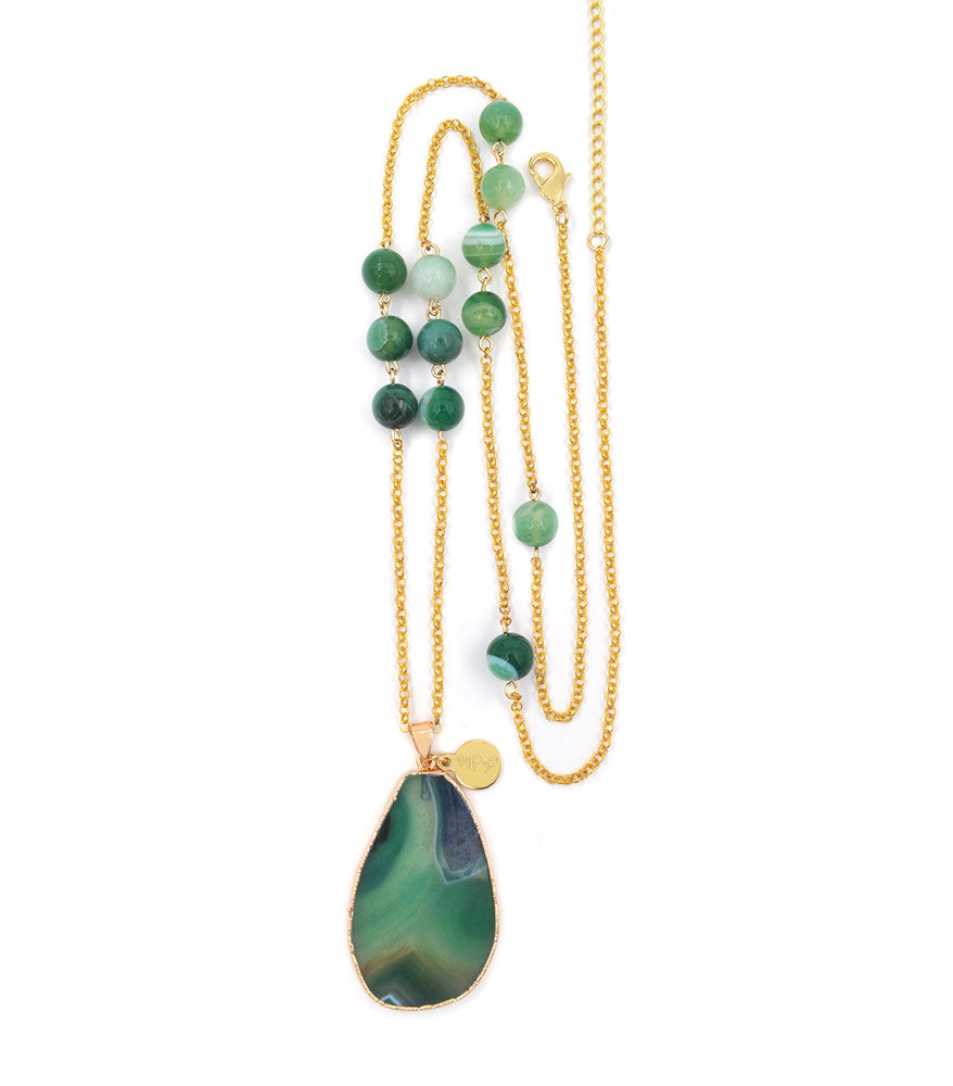 Green Agate Slice Necklace for Strength & Vitality