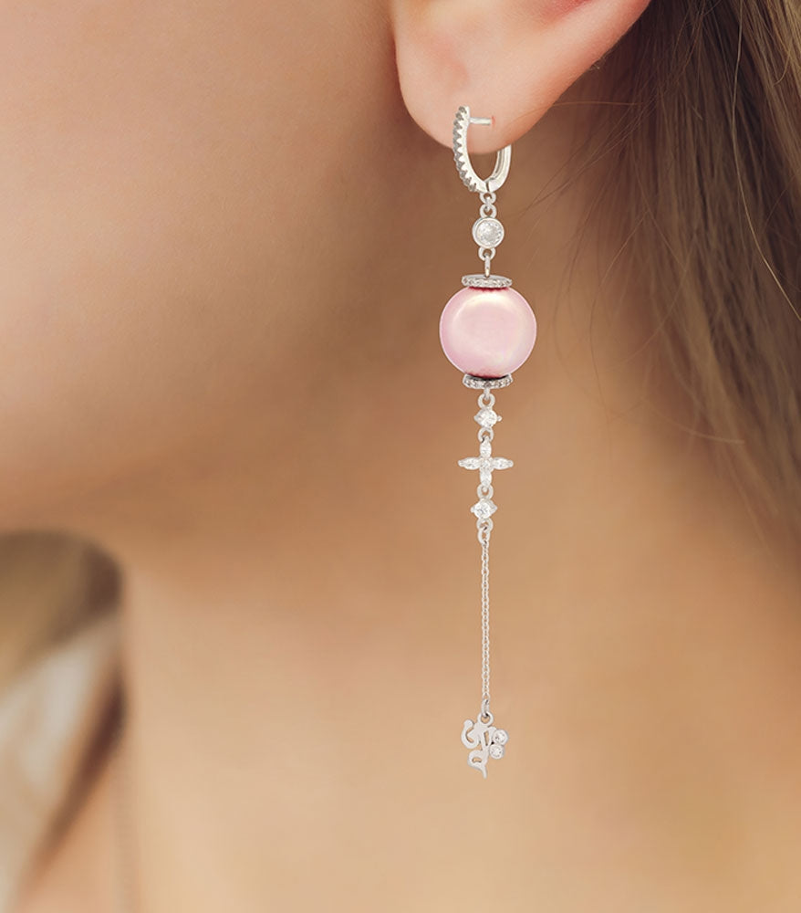 Pink Pearl Tassel Earrings with "AH"