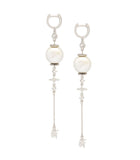White Pearl Tassel Earrings with "OM"